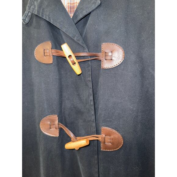 APC Paris S Wax Coated Leather Toggle Duffle Coat $495 Plaid Lined Jacket Black - Picture 7 of 12